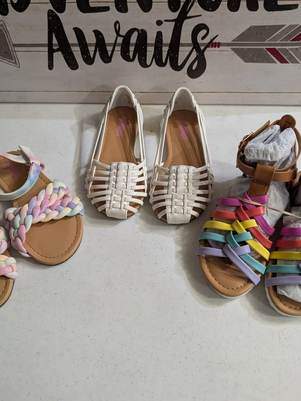 Three Pair Toddler Girls Size 10 Sandals.